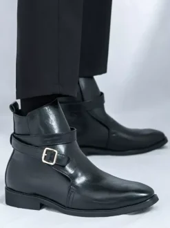 Bottes Chelsea pour hommes en cuir PU noir