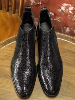 Bottes Chelsea pour hommes Bottes habillées à bout rond en cuir de vachette noir