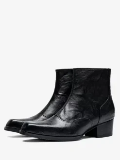 Bottes Chelsea pour hommes bottes habillées à bout carré et talons épais avec fermeture éclair sur le côté