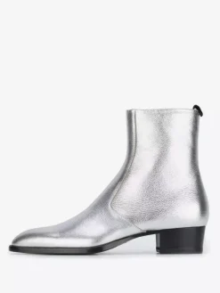 Bottes Chelsea pour hommes Bottes habillées à bout rond en cuir de vache argenté