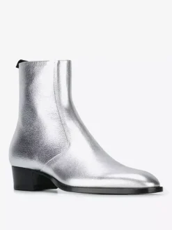 Bottes Chelsea pour hommes Bottes habillées à bout rond en cuir de vache argenté