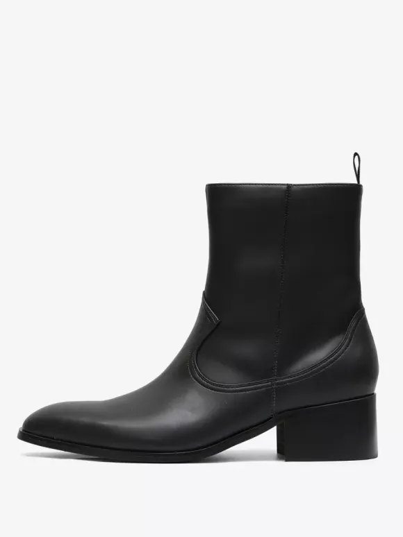 Bottes Chelsea pour hommes Bottines courtes à bout carré en cuir noir