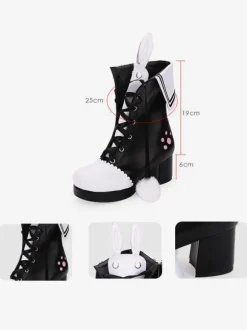 Bottes classiques lolita chaussures lolita pom pom lapin oreille deux tons talon chunky Déguisements Halloween