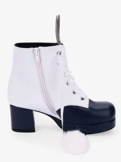 Bottes classiques lolita bottes oreille de lapin pom pom à deux tons chaussures chunky à talons hauts Lolita Déguisements Halloween