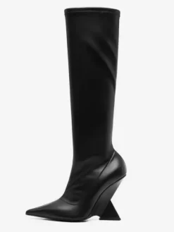 Bottes compensées pour femmes bottes à bout pointu et talon conçu bottes hautes au genou