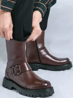 Bottes courtes pour hommes semelle épaisse boucle en acier chaussures en cuir avec semelle antidérapante chaussures décontractées et robustes