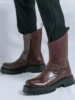 Bottes courtes pour hommes semelle épaisse boucle en acier chaussures en cuir avec semelle antidérapante chaussures décontractées et robustes