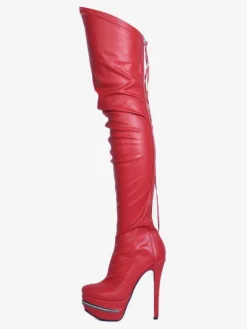 Bottes cuissardes à talons hauts pour femmes en cuir noir avec fermeture éclair à l'arrière bottes sexy montantes au-dessus du genou chaussures de soirée