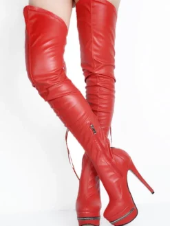 Bottes cuissardes à talons hauts pour femmes en cuir noir avec fermeture éclair à l'arrière bottes sexy montantes au-dessus du genou chaussures de soirée