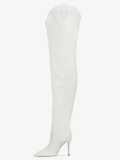 Bottes Cuissardes Blanches Femmes Bout Pointu Sur Le Genou Bottes Western