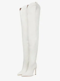 Bottes Cuissardes Blanches Femmes Bout Pointu Sur Le Genou Bottes Western