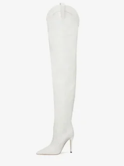 Bottes Cuissardes Blanches Femmes Bout Pointu Sur Le Genou Bottes Western