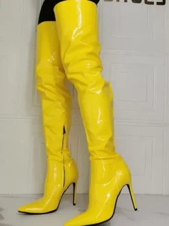 Bottes cuissardes jaunes grandes tailles à talons aiguilles