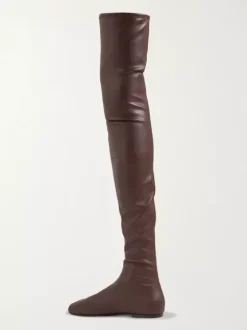 Bottes cuissardes marron à bout rond et plates