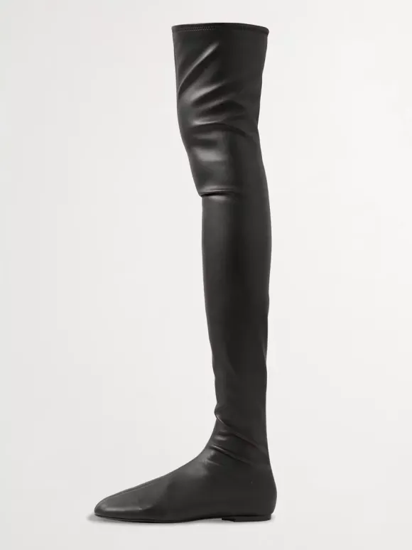Bottes cuissardes marron à bout rond et plates
