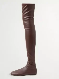 Bottes cuissardes marron à bout rond et plates