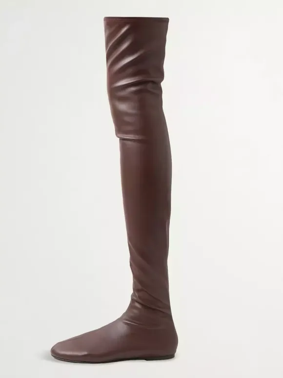 Bottes cuissardes marron à bout rond et plates
