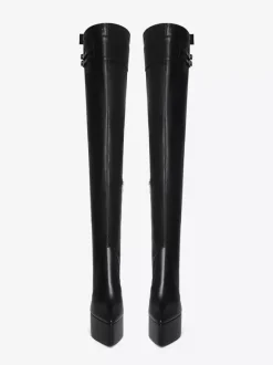 Bottes cuissardes noires à plateforme et boucle talon épais cuissardes