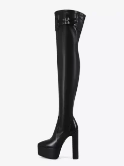 Bottes cuissardes noires à plateforme et boucle talon épais cuissardes