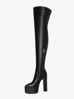 Bottes cuissardes noires à plateforme et boucle talon épais cuissardes
