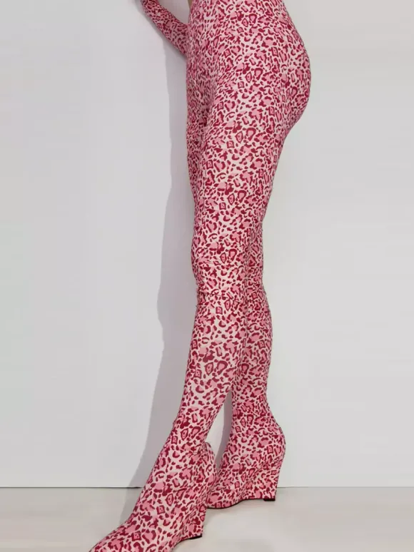 Bottes Cuissardes Pantalon Imprimées Talon Compensé Femme Sexy