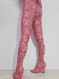 Bottes Cuissardes Pantalon Imprimées Talon Compensé Femme Sexy