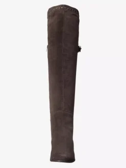 Bottes cuissardes plates cloutées à bout rond pour femmes