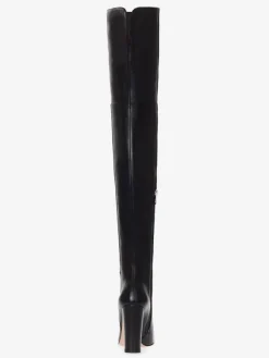 Bottes cuissardes pour femmes couleur unie bout pointu talon épais cuissardes