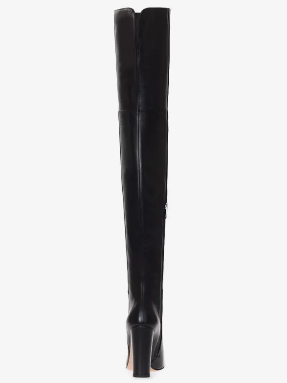 Bottes cuissardes pour femmes couleur unie bout pointu talon épais cuissardes