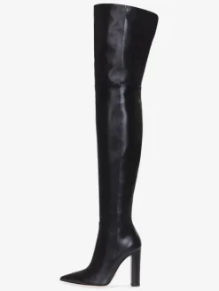 Bottes cuissardes pour femmes couleur unie bout pointu talon épais cuissardes