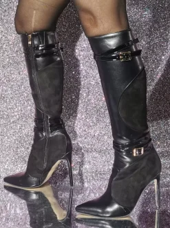 Bottes Cuissards En Cuir PU À Talon Aiguille Pour Femmes