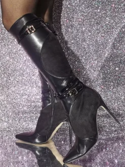 Bottes Cuissards En Cuir PU À Talon Aiguille Pour Femmes