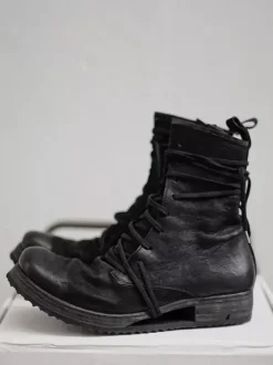 Bottes de combat noires pour hommes bottines à lacets à bout rond