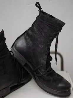 Bottes de combat noires pour hommes bottines à lacets à bout rond