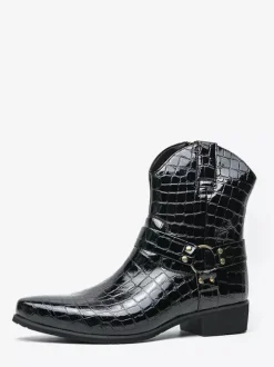 Bottes de cowboy à imprimé crocodile pour hommes bottes courtes à bout pointu et à talon bas
