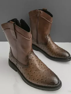 Bottes de cowboy pour hommes bottines à bout rond et talon bas à enfiler et fermeture éclair latérale