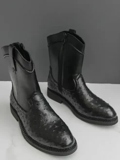 Bottes de cowboy pour hommes bottines à bout rond et talon bas à enfiler et fermeture éclair latérale