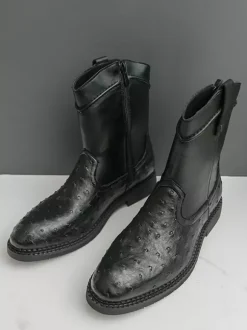 Bottes de cowboy pour hommes bottines à bout rond et talon bas à enfiler et fermeture éclair latérale