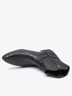 Bottes de cowboy pour hommes bottines en cuir tressé à bout pointu et à talon bas