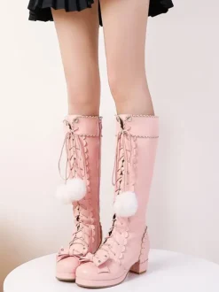 Bottes de lolita avec noeud à talons épais Déguisements Halloween