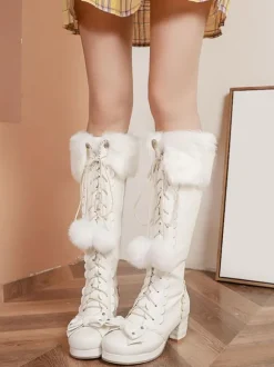 Bottes de lolita avec noeud à talons épais Déguisements Halloween