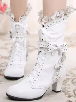 Bottes de lolita exquises avec noeud à talons prismes Déguisements Halloween