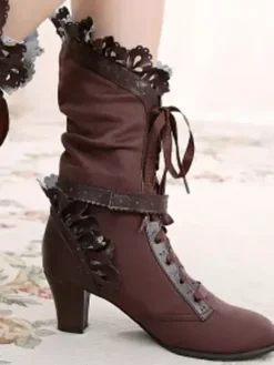 Bottes de lolita exquises avec noeud à talons prismes Déguisements Halloween