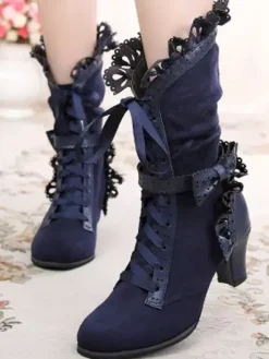 Bottes de lolita exquises avec noeud à talons prismes Déguisements Halloween