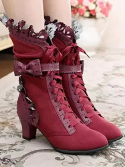 Bottes de lolita exquises avec noeud à talons prismes Déguisements Halloween