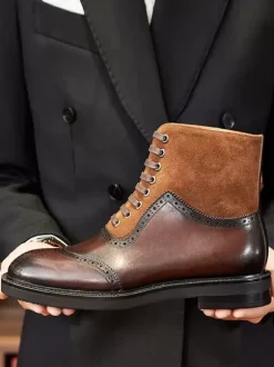Bottes de travail Martin pour hommes Bottines courtes en cuir marron
