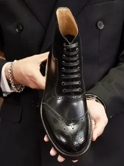 Bottes de travail Martin pour hommes Bottines courtes en cuir marron