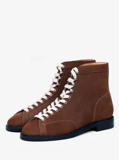 Bottes de travail Martin pour hommes en cuir de vachette classique marron foncé à lacets bottines courtes