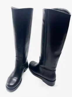 Bottes d'équitation noires pour femmes bottes plates à bout rond et hauteur genou
