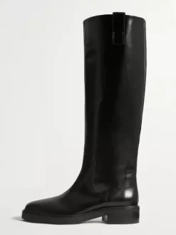 Bottes d'équitation noires pour femmes bottes plates à bout rond et hauteur genou